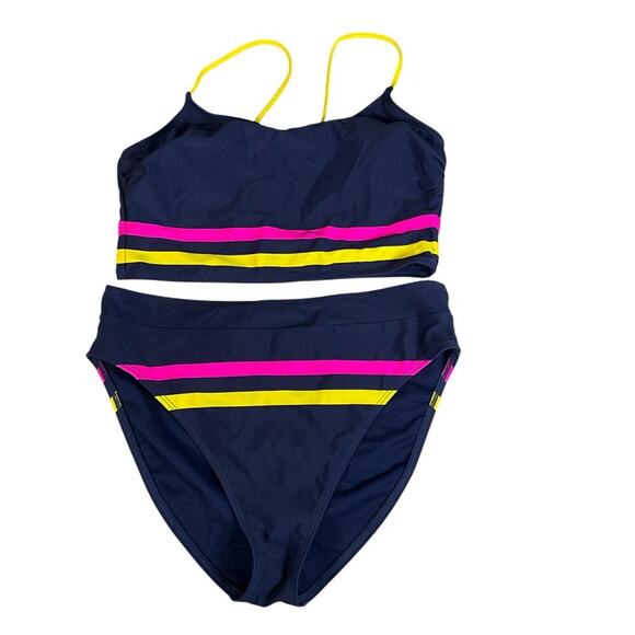So Khols 2 Piece Swim Suit NWOT Built In Bra Adjustable Strap Dark Blue Size Lg - Picture 1 of 9